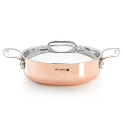 De Buyer Inocuivre Copper Saute Pan With Stainless Steel Handle And Lid 28cm
