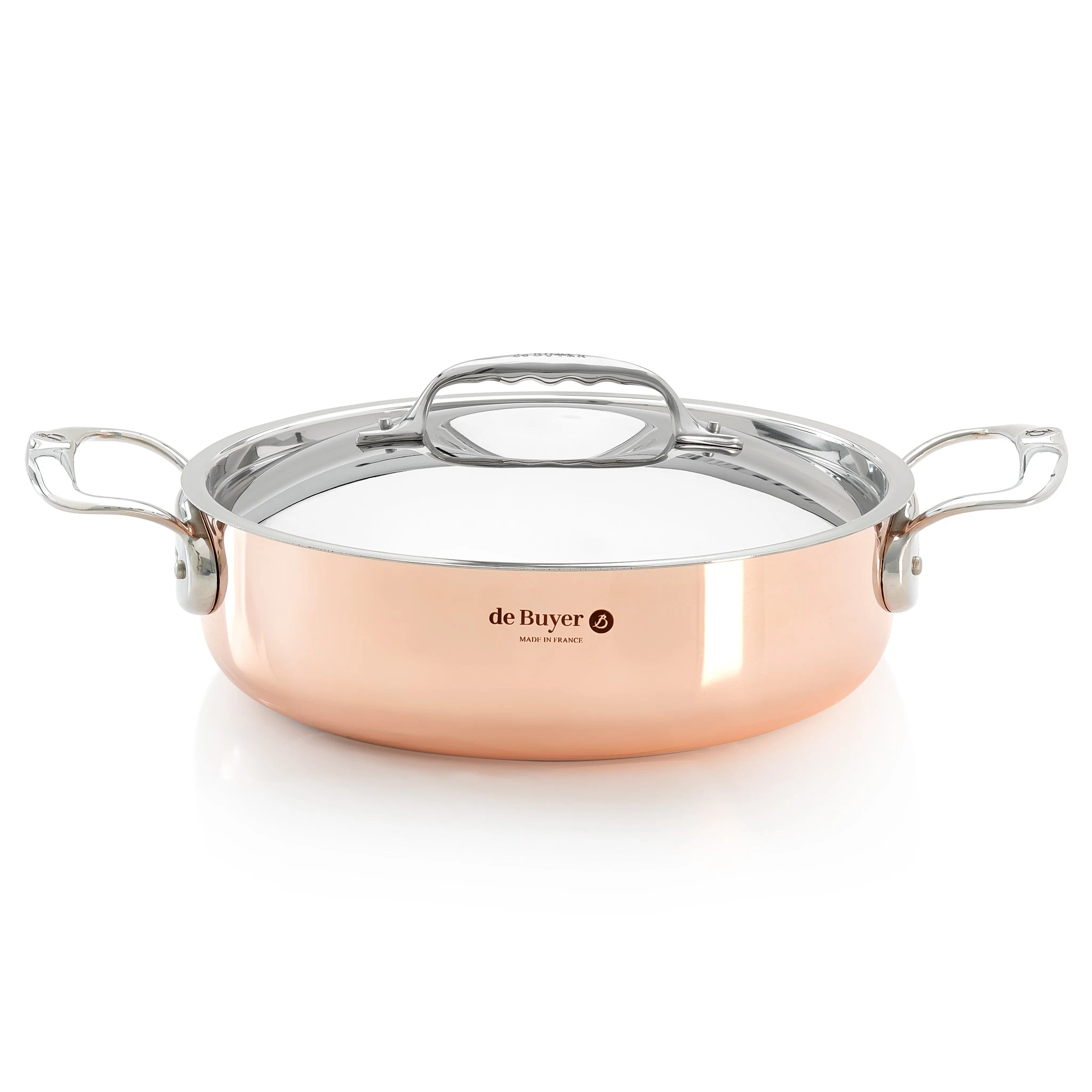 De Buyer Inocuivre Copper Saute Pan With Stainless Steel Handle And Lid 28cm