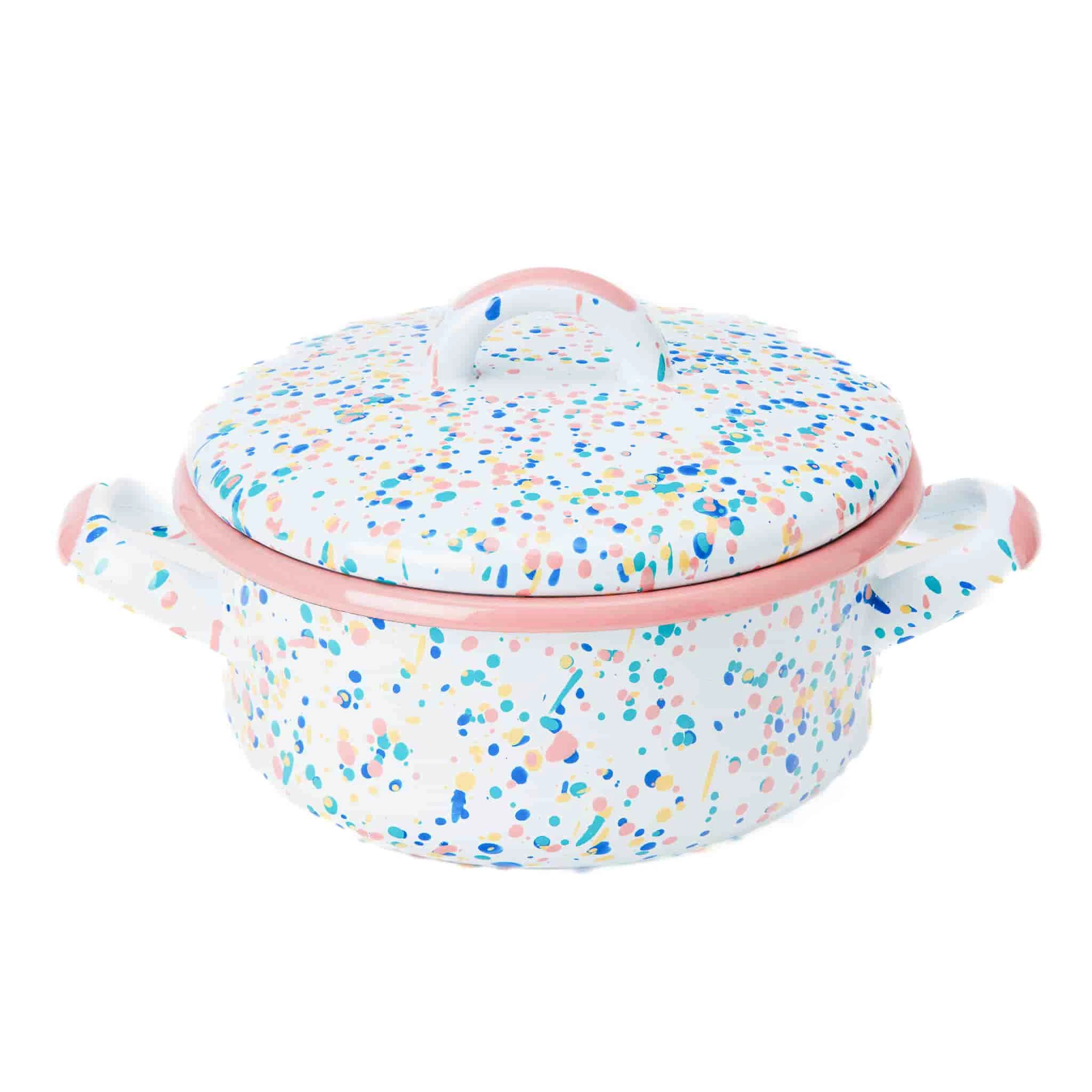 Pink Dot Enamel Casserole With Lid, 18cm