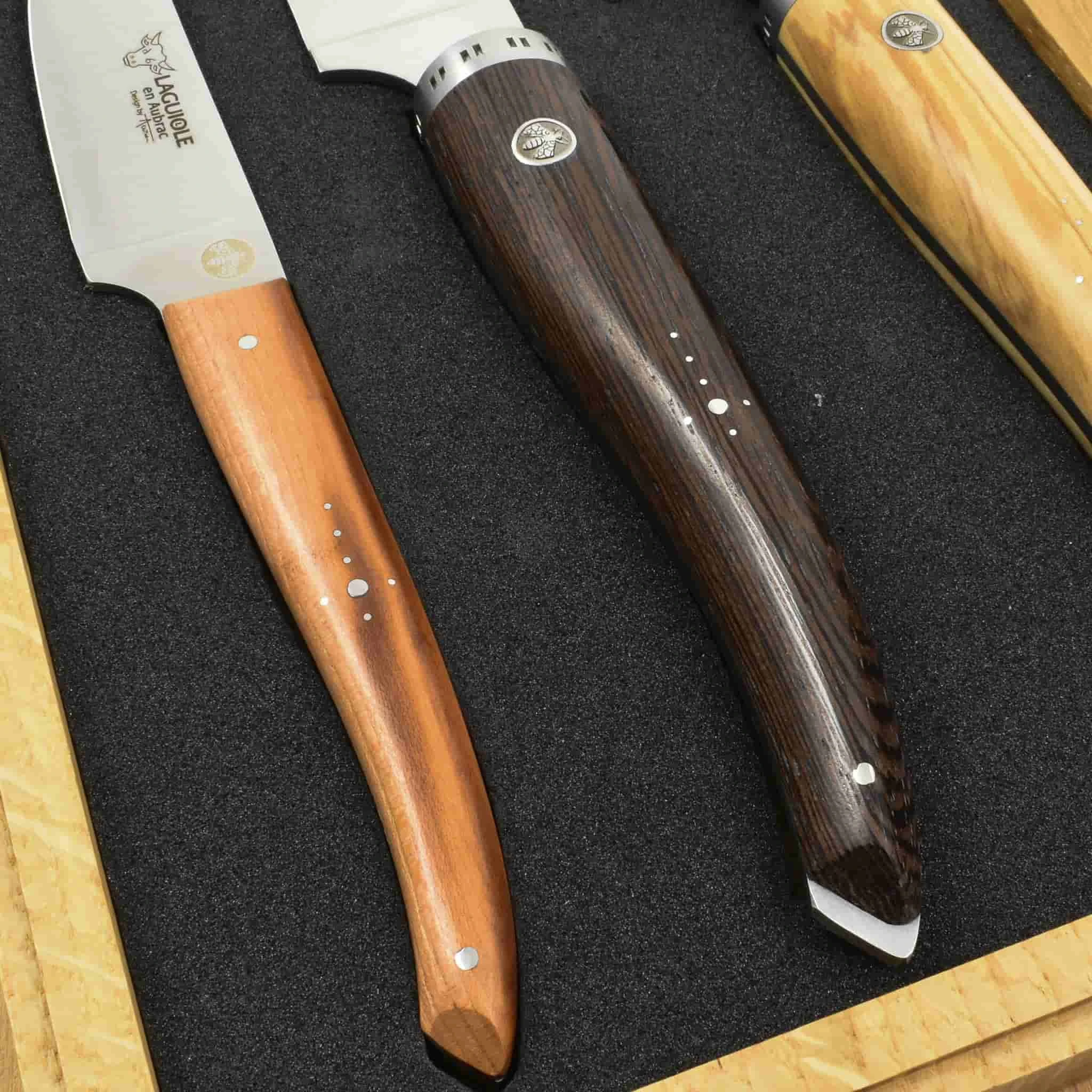 Laguiole En Aubrac Set Of 3 Gourmet Knives In Oak Box, Mixed Woods - Image 2