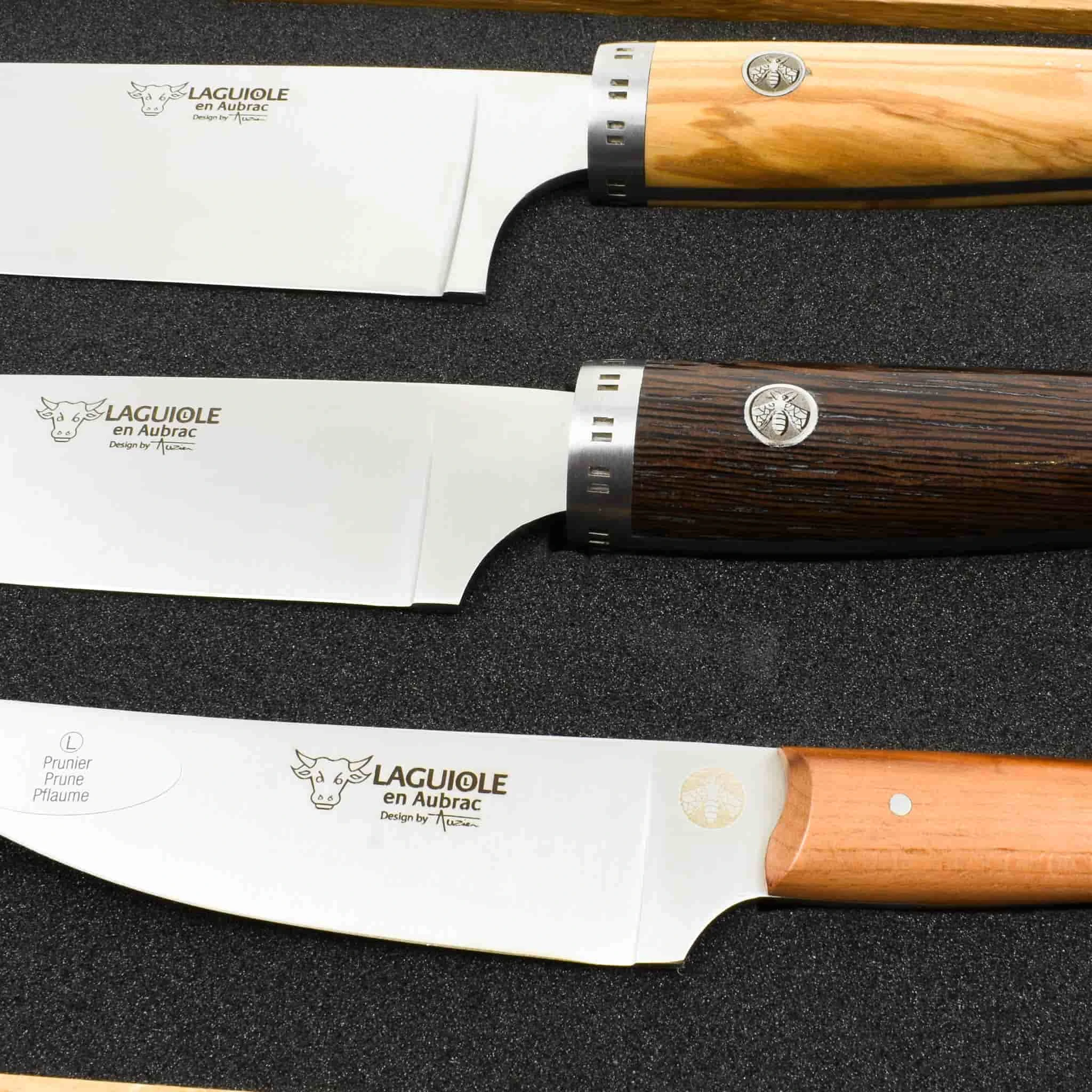 Laguiole En Aubrac Set Of 3 Gourmet Knives In Oak Box, Mixed Woods - Image 3