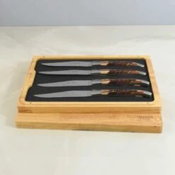 Laguiole En Aubrac Set Of 4 Steak Knives, Geometric Wood
