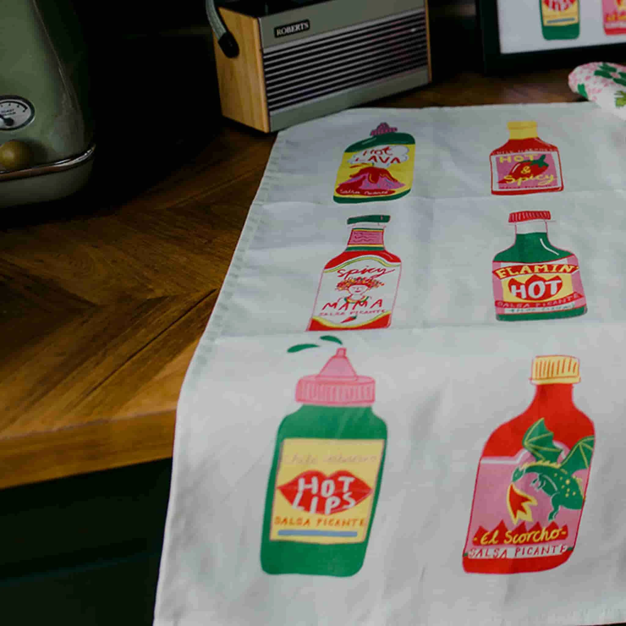 Laura Barnes Hot Sauce Organic Cotton Tea Towel - Image 2