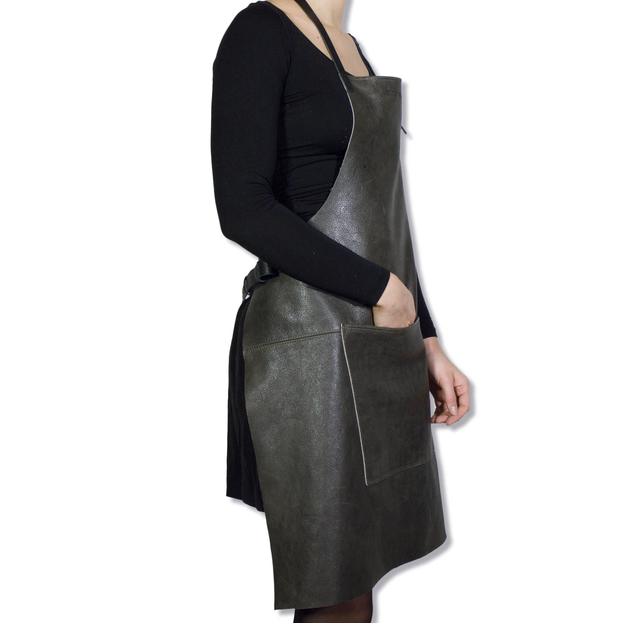 Dutchdeluxes Leather BBQ Apron In Vintage Grey - Image 3